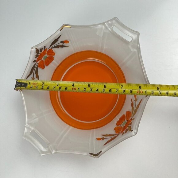 Art Deco handle serving bowl and plate octogonal 30s dish inverted orange paint - Picture 13 of 14